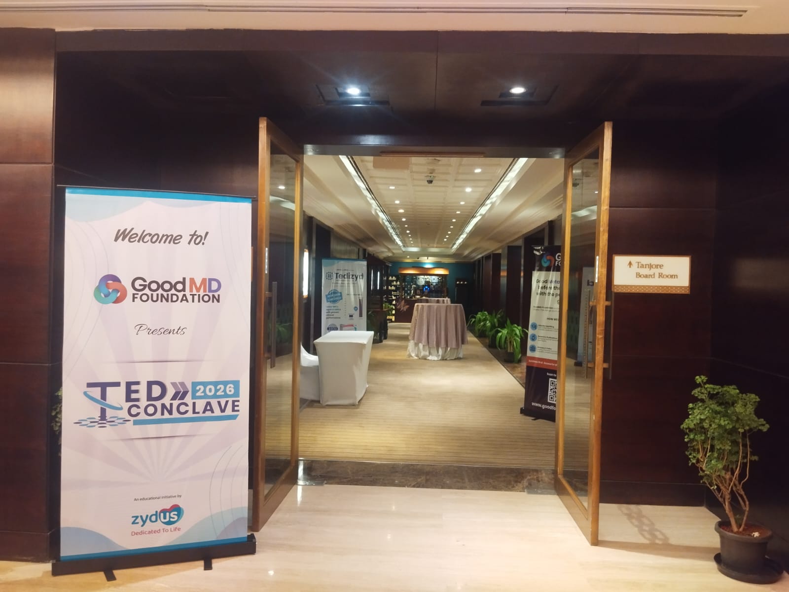 Welcome banner at the TED Conclave 2026 venue entrance